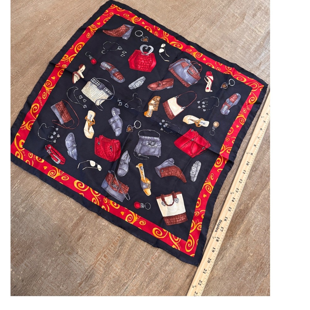 Brighton 100% Silk Square Scarf Black Red Novelty  Accessories Print 21 Inch
